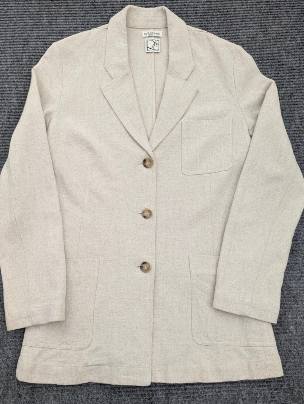 Rue Sophie Linen Blend Blazer Jacket Women's Small Beige Tan 3 Button Career